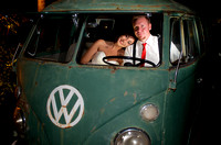 Bride and groom inside a old Volkswagen Bus