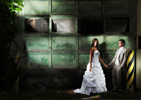 Edgy bride and groom portrait