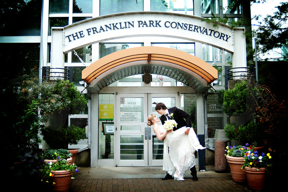 Bride and groom at the Franklin Park Conservatory
